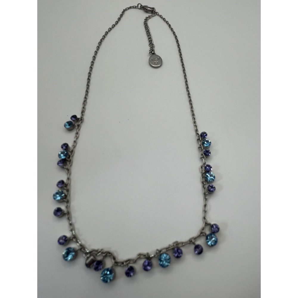 M4M Dangle Necklace Women 16-18" Blue Purple Excellent Signed Crystal Choker - Picture 9 of 9